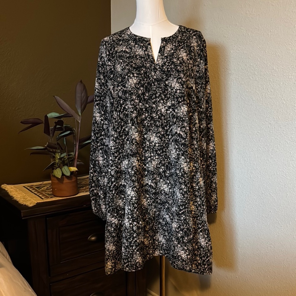 Cotton Blue Black and White Floral Dress
